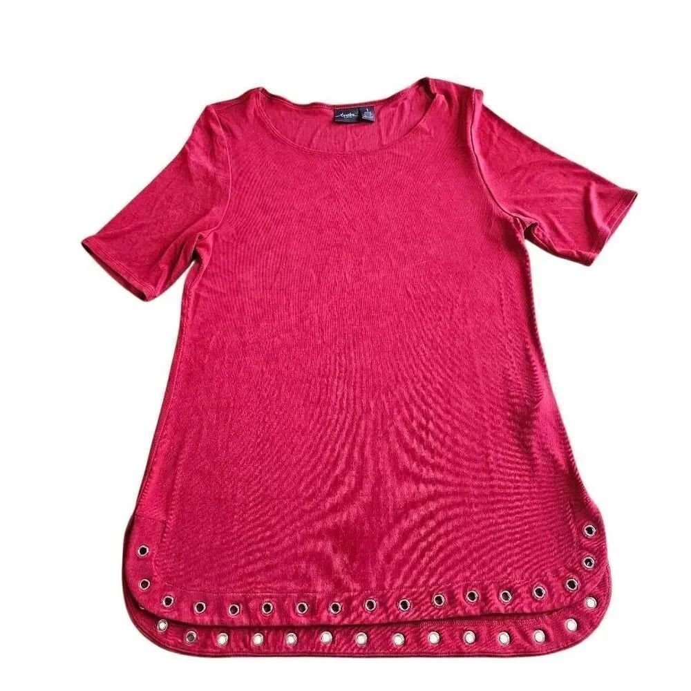Chicos travelers womens Sz 1 us 8/10 red lycra stretch metal rings tunic top